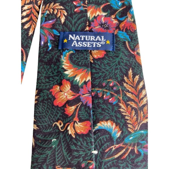 Men's natural assets tropical vintage  neck tie 100% Cotton green orange Short - Picture 1 of 6